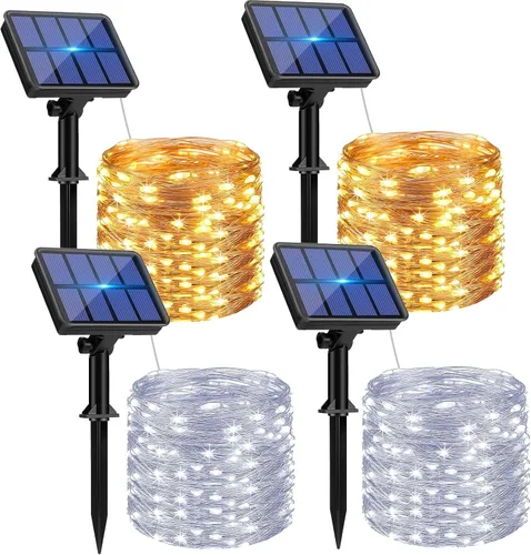 btfarm 4 paquetes de luces de cadena solar para exteriores - 320 LED 132 pies de luces de hadas solares impermeables 8 modos, luces parpadeantes