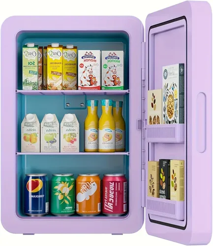 Miniatura 13 de Kikihouse Mini refrigerador de 22L/30 latas para dormitorio, enfriador y calentador portátil de 12 V CC, mini refrigerador con frente de vidrio