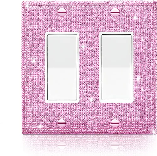 Miniatura 6 de 4 piezas de placa de pared rosa plateado brillante cubierta decorativa interruptor de luz cubierta de interruptor de palanca única diamantes