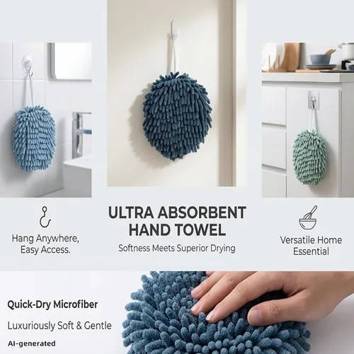 Miniatura 2 de Juego de 3 toallas de bola de felpilla suave y absorbente, de secado rápido, para baño/cocina, paquete de 3