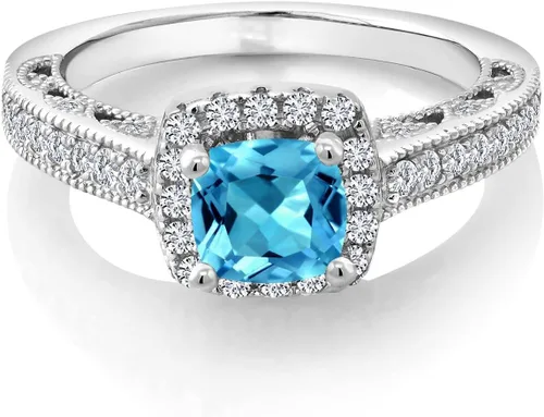 Miniatura 34 de Gem Stone King Anillo de compromiso de plata de ley 925 de 0.236 in con piedra natal y zafiro blanco creado con acento Anillo de compromiso