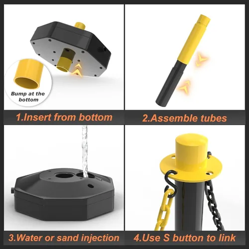 Miniatura 8 de 6 piezas de conos de tráfico con base rellenable de polietileno amarillo, poste de estacionamiento portátil con cadenas de 6.6 pulgadas, conos