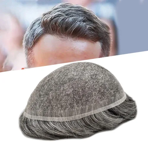 Miniatura 37 de Toupee para hombres Piezas de cabello humano real, encaje francés completo para hombres, pieza de cabello, nudos blanqueados, línea capilar natural