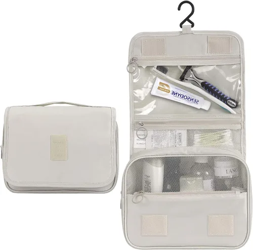 Miniatura 2 de Trawila Neceser colgante de viaje, bolsa de cosméticos, organizador de maquillaje para hombres y mujeres con gancho resistente, Beige, Moda