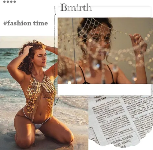 Miniatura 7 de Cadena para el cuerpo de diamantes de imitación de plata en capas de cintura para el vientre de la playa, arnés de playa, joyería para mujeres