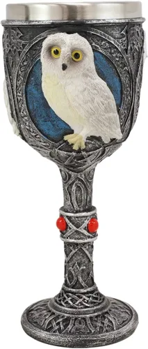 Ebros Aturdido Búho Blanco Nieve Beverage Vajilla Adorable Arctic Tundra Búhos con tatuaje tribal celta nudos y piedras preciosas rojas (cáliz de