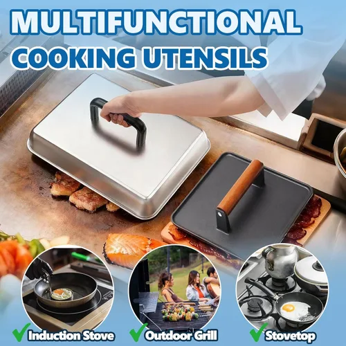 Miniatura 2 de SafBbcue Cubierta Domer Rectangular de Acero Inoxidable de 14" para Derretir Queso y Cobertura de Rociado & Plancha Rectangular de Hierro Fundido