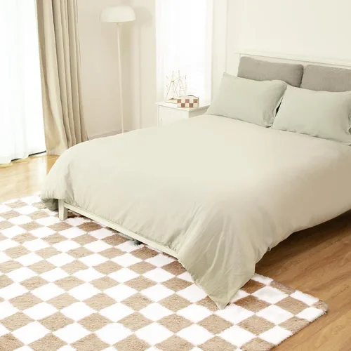 Miniatura 7 de Alfombra súper suave para dormitorio, 3 x 5 pies, alfombra de área beige y blanca a cuadros clásica, peluda antideslizante de pelo alto, alfombra