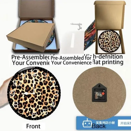 Miniatura 3 de Reloj de pared con estampado de leopardo y guepardo, reloj analógico de cuarzo silencioso sin tictac, reloj náutico retro de madera con números