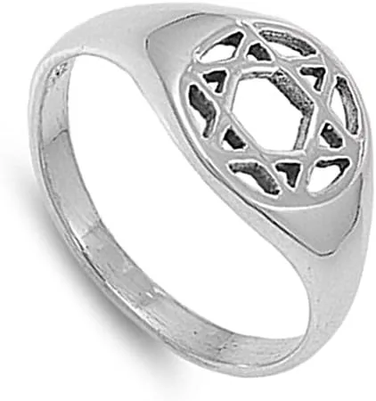 Miniatura 2 de Plata de ley estrella de David judía de la mujer anillo 925Banda 10Mm tamaños 410