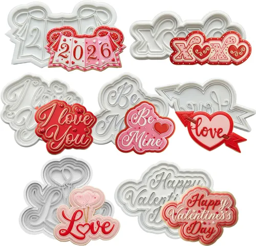 Miniatura 20 de Juego de 11 cortadores de galletas de amor con sello 3D de ácido poliláctico (PLA) para cocina, pastel, vestido de boda, formas de anillo de amor