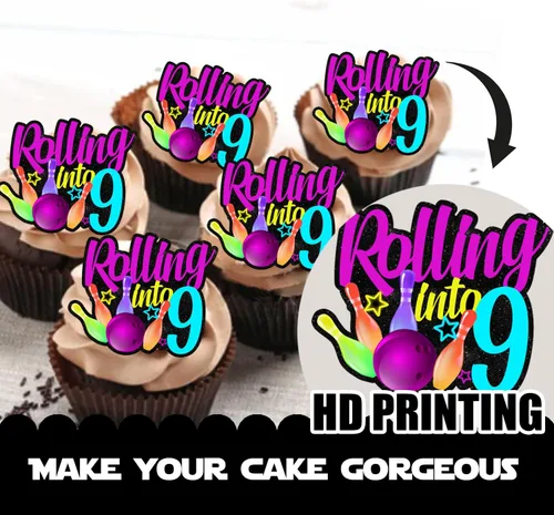 Miniatura 19 de 18 piezas de bola de boliche con purpurina, decoración de postre, magdalenas, boliches, 6 temas, suministros de decoración para niños y niñas