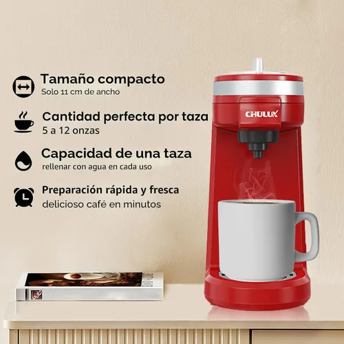 Miniatura 2 de Cafetera Mini CHULUX para Cápsula K, Cafetera de una Sola Porción para Americano de Una Taza, Máquina de Café en Cápsulas Ligera, Roja Rojo