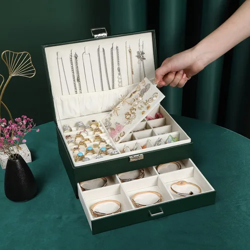 Miniatura 4 de JACIEYU Joyero grande y organizador de anillos para niñas, exquisitas cajas de joyería de viaje de cuero, aretes, collares, pulseras y organizadores