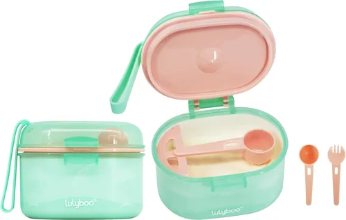 Lulyboo Baby Formula - Contenedor de leche en polvo para bebé, apto para viajes, almacenamiento hermético con cuchara y cuchara-tenedor, compacto