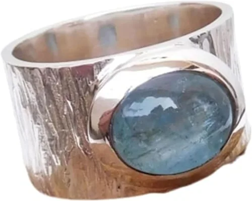 Miniatura 6 de Gemstone Spinner Ring for Women, 925 Sterling Silver Boho Meditation Band with Amethyst, Moonstone, Opal, Garnet, Gift for Her
