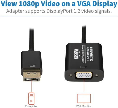 Miniatura 3 de Tripp Lite Eaton Tripp Lite P134-06N-VGA-V2 Cable adaptador DisplayPort a VGA, DisplayPort 1.2, DP a VGA, 6 pulgadas / 6.0 in, 3 años de garantía