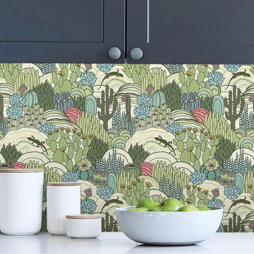 Miniatura 3 de MuralPeel Papel Tapiz de Bosque de Cactus Verdes con Animales Despegar y Pegar con Lagarto, Fácil de Despegar, Papel de Contacto Autoadhesivo