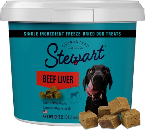 Golosinas de hígado de res para perros Stewart, 21 oz, ~475 piezas, liofilizadas crudas, de un solo ingrediente, con 50% de proteína para