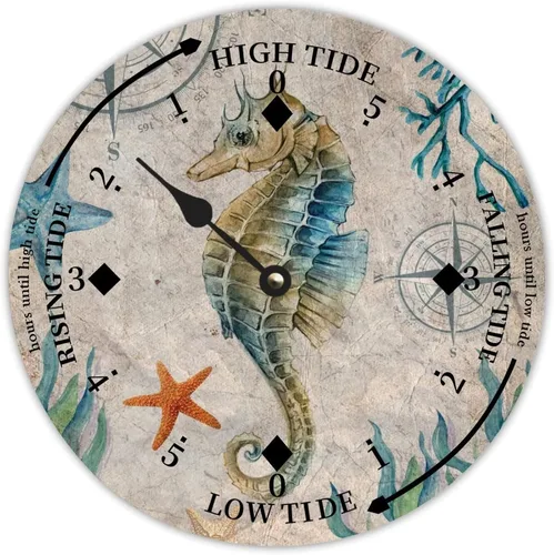 Miniatura 18 de Reloj de marea de madera con concha de caracola, hora del océano, marea alta costera, reloj de marea baja, movimiento de marea náutica de madera