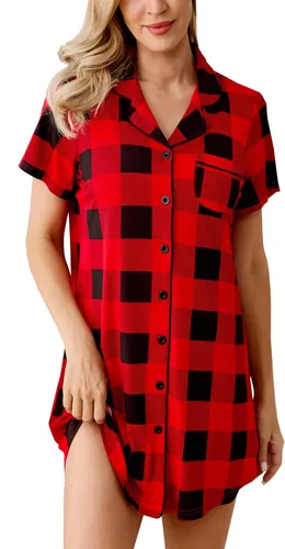 Miniatura 161 de Samring Camisón de pijama para mujer, manga corta/larga, con botones, camisón para dormir, camisón para novio, talla XXL