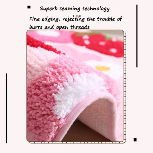Miniatura 7 de Tapete de baño suave y acogedor con diseño de fresa, antideslizante, lavable, tapete lanudo para dormitorio, tapete absorbente de flores, tapete