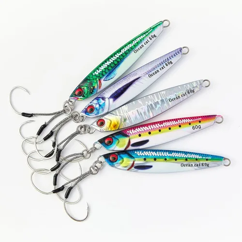 Miniatura 4 de OCEAN CAT Señuelos de pesca con jigging de paso lento, kit de plantillas brillantes para pesca en agua salada con ayuda de anzuelo lento, anzuelo