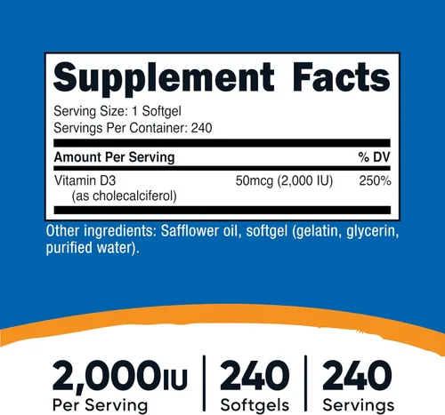 Miniatura 2 de Nutricost Cápsulas blandas de vitamina D3 de 2000 iu, 240 cápsulas blandas, sin OMG y sin gluten
