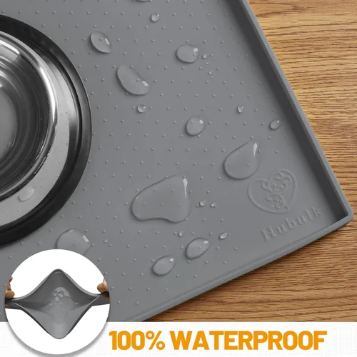 Miniatura 4 de Hubulk Tapete de alimentación para perros, 100% impermeable, de silicona de grado alimenticio, mantel individual para alimentos y agua para Gris