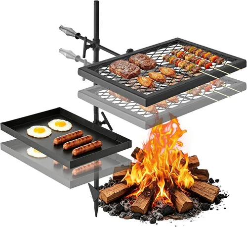 Miniatura 14 de VEVOR Parrilla giratoria para fogata, parrilla para hoyo de fuego con rejilla sobre hoyos de fuego, rejillas de parrilla de acero resistentes