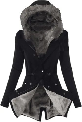 Miniatura 2 de Qeaghou Abrigos de invierno con forro polar para mujer, cálida gabardina, cortavientos, chaqueta de esquí mullida y sólida con capucha