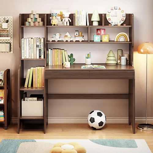 Escritorio para niños, mesa para niños con cajones y estantería, escritorio de madera para niños, estación de trabajo de computadora de aprendizaje