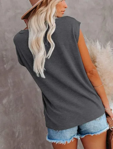 Miniatura 4 de Begeterday Camisetas básicas de cuello redondo para mujer camisetas casuales de verano con bolsillos camisetas sueltas