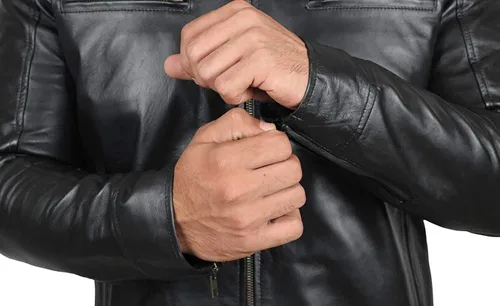 Miniatura 4 de Chaqueta de cuero negro genuino para hombre chaqueta de piel de cordero real para motocicleta para hombre Marrón