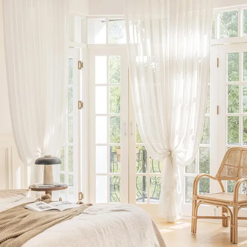 Miniatura 5 de FMFUNCTEX Cortinas Transparentes de Lino para Dormitorio, Cortinas Beige de 84 Pulgadas de Largo para Sala de Estar, Cortinas de Ventana de Mezcla