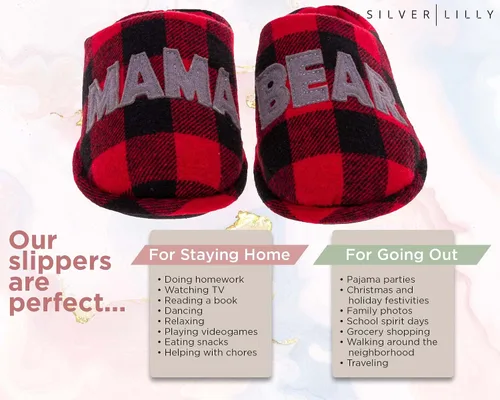 Miniatura 5 de Pantuflas mullidas para mamá, Pappa, Lil Bear para mujeres, hombres y niños, zapatos de casa a cuadros para interiores y exteriores, suela dura