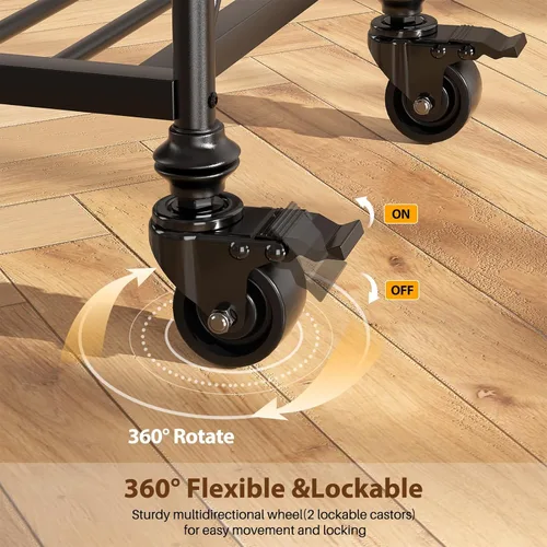 Miniatura 5 de Carrito de isla de cocina Homieasy con ruedas, mesa de isla de cocina rodante de 3 niveles de madera y metal con patas de tubo, estantes