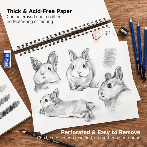Miniatura 5 de Shuttle Art Cuaderno de bocetos de 9 x 12 pulgadas, 220 hojas en total, paquete de 2 (110 hojas cada una), papel grueso de 68 libras/100gsm, bloc
