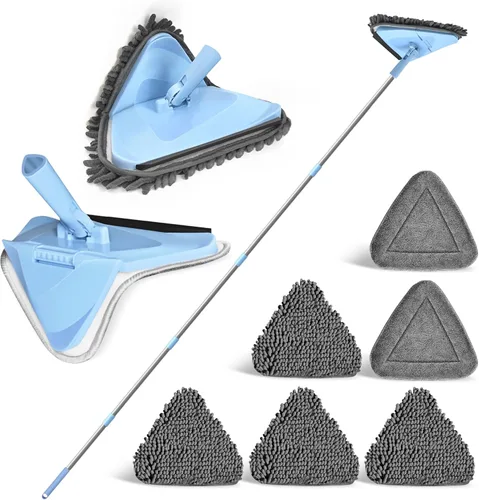 NEWE Trapeador de pared con mango largo de 80 pulgadas, limpiador de pared y techo, limpiador de pared plegable de 180° con mango largo, limpiador