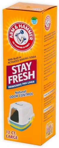 Arm & Hammer - Revestimientos con cordón para bandejas grandes para arena de gatos, grandes, color blanco, paquete de 12