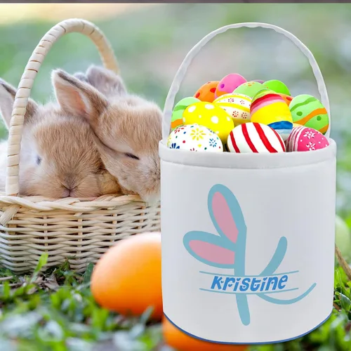 Miniatura 5 de Cesta de Pascua personalizada con nombre, bolsas de lona personalizadas para niños, cestas de Pascua para bebés, niños y niñas, color azul