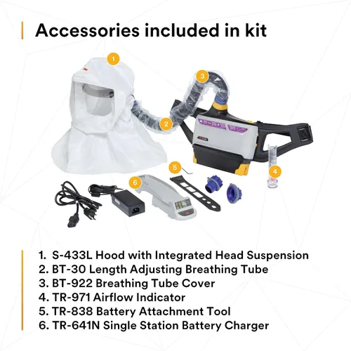 Miniatura 6 de 3M Respirador PAPR, kit de respirador purificador de aire alimentado por Versaflo, TR-800-ECK, intrínsecamente seguro, aprobado por NIOSH, listo