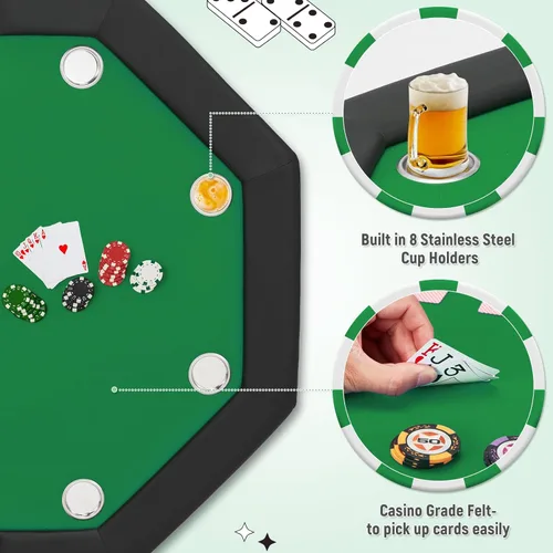 Miniatura 5 de ECOTOUGE Mesa de póquer plegable, plegable Texas Holdem con patas plegables y portavasos de acero inoxidable, mesa Gamimg de ocio para 8 jugadores