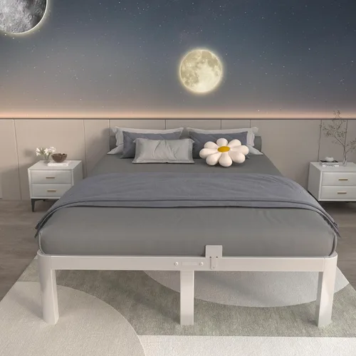 Miniatura 5 de ITIMIDI Marco de Cama Blanco Tamaño Completo de 12 Pulgadas, Marco de Cama de Plataforma de Metal Tamaño Completo Sin Necesidad de Somier, Cabecera