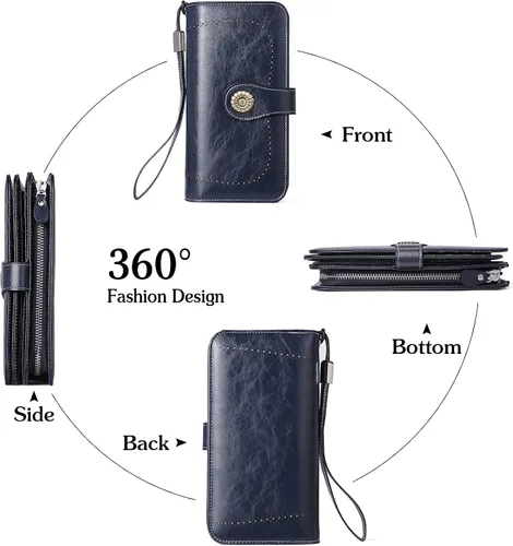 Miniatura 3 de BOSTANTEN Cartera de cuero genuino para mujer, de gran capacidad, cartera de mano, tarjetero con bloqueo RFID