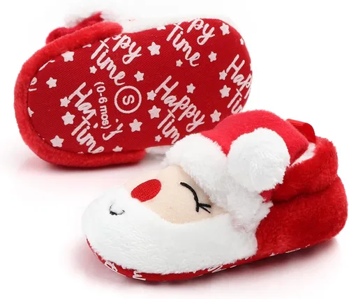Zapatos de Navidad para bebé recién nacido, zapatos de Papá Noel, zapatos de forro polar, zapatos de invierno cálidos para primer caminar