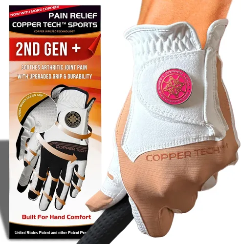 Miniatura 22 de Copper Tech Plus Ladies Golf Gloves Women (2nd Gen) Copper Compression Joint Support with Flexible & Comfortable Fit Tacky Silicone Pad
