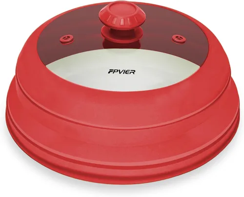 Miniatura 12 de FPVIER Cubierta plegable para salpicaduras de microondas - Tapa ventilada de silicona y vidrio con mango de fácil agarre, se ajusta a platos