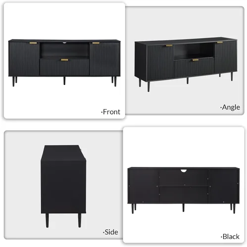 Miniatura 7 de Okvnbjk Soporte de TV negro para TV de 65 pulgadas, consolas de TV para sala de estar, soporte de TV para dormitorio con cajón y almacenamiento