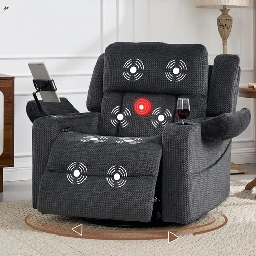 Miniatura 10 de Dual Motor Large Power Recliner Chair with Massage and Heat 270 Swivel Rocker Recliners with Adjustable Headrest Phone Holder for Living Room